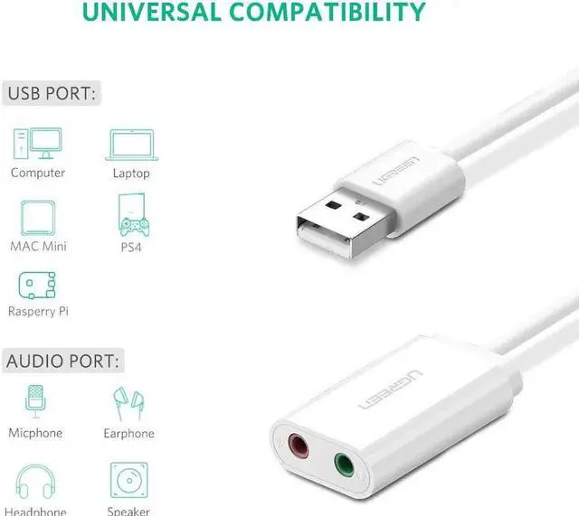 Alt view image 3 of 7 - USB Audio Adapter External Stereo Sound Card with 3.5mm Headphone and Microphone Jack for Windows Mac Linux PC Laptops Desktops PS5 (White)
