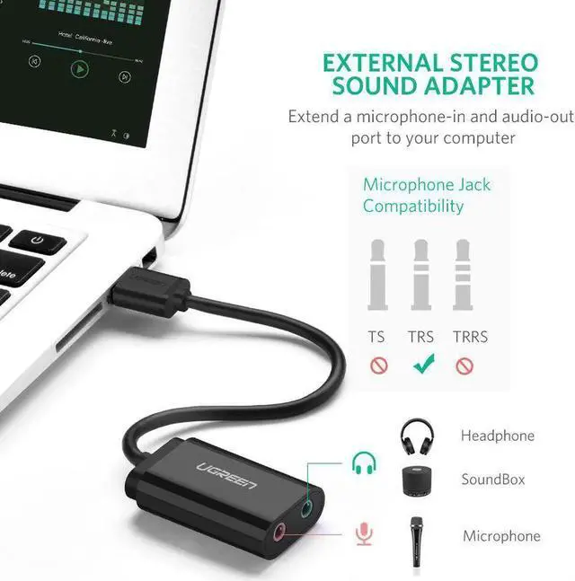 Alt view image 6 of 7 - USB Audio Adapter, USB to Dual 3.5mm Jack Audio Adapter External Stereo Sound Card with Headphone and Microphone Jack for Windows, Mac, Linux, PC, Laptops, Desktops, PS5, PS4 Black