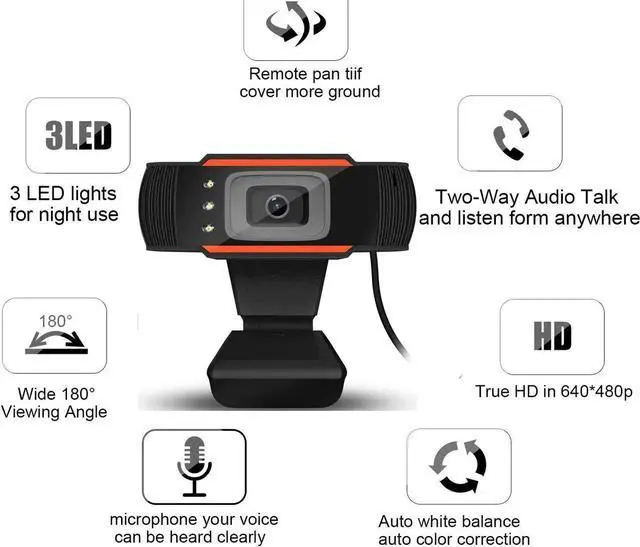 Alt view image 3 of 7 - 480P Webcam With 3 Led lights HD USB CAMERA Drive-Free Plug and Play Built-in Microphone PC Live Broadcast Skype Video Call