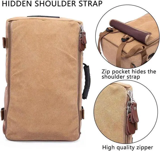 Alt view image 5 of 6 - KAKA Men Travel Backpack Canvas Rucksack Vintage Duffel Bag Backpack Travel Bag Hiking Bag Camping Bag Rucksack A0208, Khaki