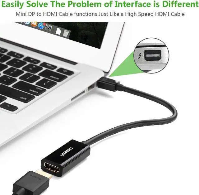 Alt view image 2 of 7 - Mini Displayport(Thunderbolt) to HDMI Adapter, Mini DP Display Port to HDMI Converter(Adaptor) Gold-Plated Cord MacBook Pro, MacBook Air, Mac Mini, Microsoft Surface Pro 3/4 - Black