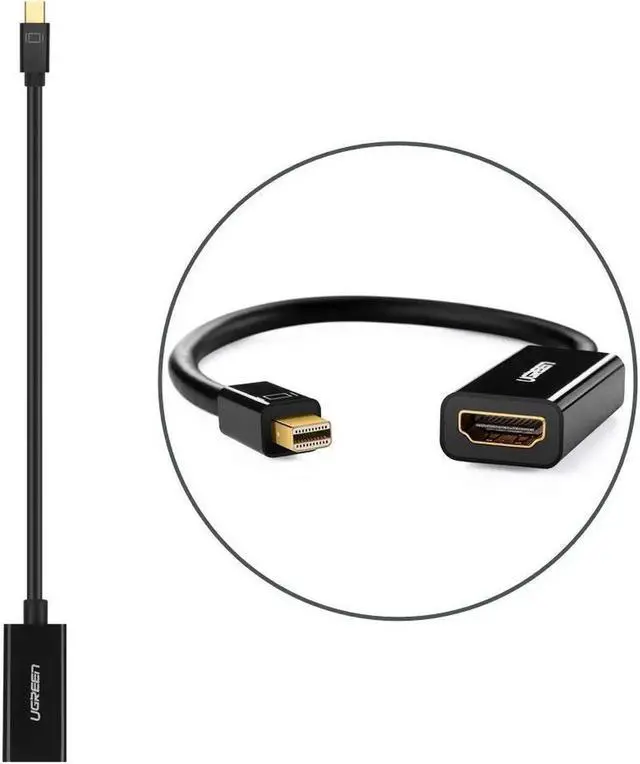 Alt view image 5 of 7 - Mini Displayport(Thunderbolt) to HDMI Adapter, Mini DP Display Port to HDMI Converter(Adaptor) Gold-Plated Cord MacBook Pro, MacBook Air, Mac Mini, Microsoft Surface Pro 3/4 - Black