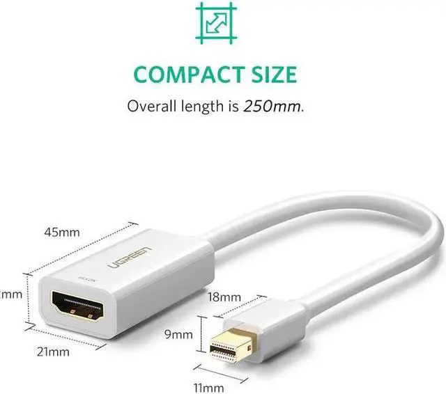 Alt view image 7 of 7 - Mini DisplayPort to HDMI Adapter, Thunderbolt 2.0 to HDMI Converter Support 3K&4K Compatible MacBook Air, iMac, MacBook Pro, Surface Dock, Monitor, Projector - White