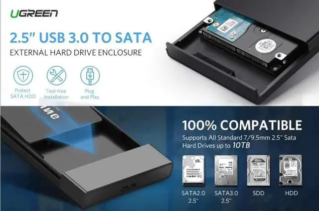 Alt view image 6 of 7 - 2.5 hdd USB 3.1 Type C to SATA External Hard Disk Drive Enclosure Integrated hard driver Case for 9.5mm 7mm 2.5 Inch SATA I II III, PS4, HDD, SSD Up to 6TB, UASP Tool Free