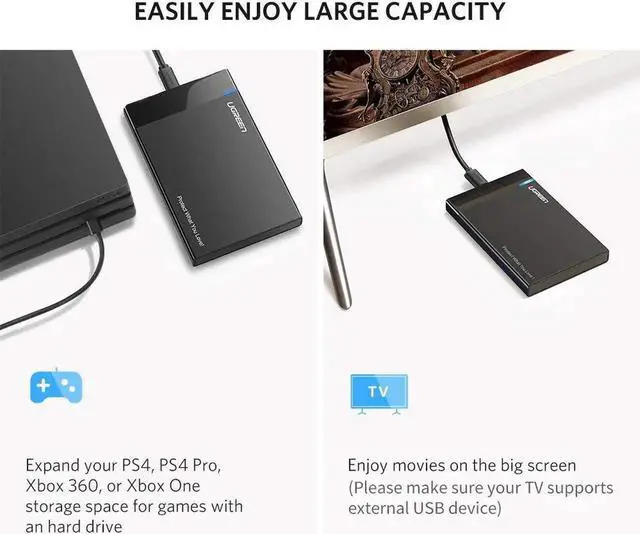 Alt view image 4 of 7 - 2.5 hdd USB 3.1 Type C to SATA External Hard Disk Drive Enclosure Integrated hard driver Case for 9.5mm 7mm 2.5 Inch SATA I II III, PS4, HDD, SSD Up to 6TB, UASP Tool Free