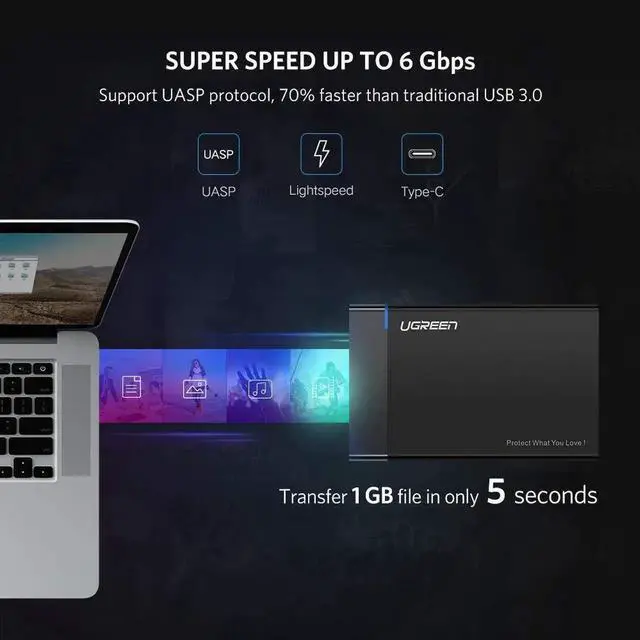 Alt view image 2 of 7 - 2.5 hdd USB 3.1 Type C to SATA External Hard Disk Drive Enclosure Integrated hard driver Case for 9.5mm 7mm 2.5 Inch SATA I II III, PS4, HDD, SSD Up to 6TB, UASP Tool Free