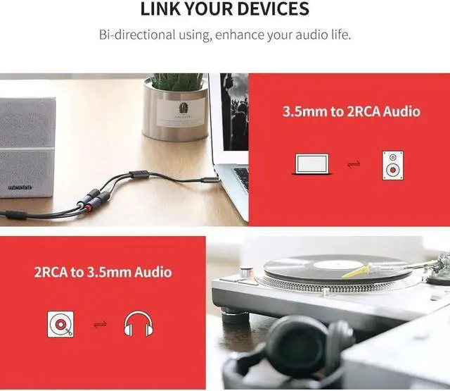 Alt view image 6 of 7 - 3.5mm to 2RCA Cable (20CM), RCA Audio Cable 24K Gold Plated 3.5MM Male To 2 RCA Female Jack Stereo Audio Cable 3.5mm Male to 2 RCA Female Stereo Audio Adapter Extension Cable