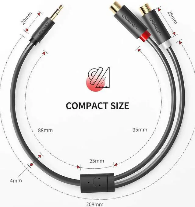 Alt view image 7 of 7 - 3.5mm to 2RCA Cable (20CM), RCA Audio Cable 24K Gold Plated 3.5MM Male To 2 RCA Female Jack Stereo Audio Cable 3.5mm Male to 2 RCA Female Stereo Audio Adapter Extension Cable