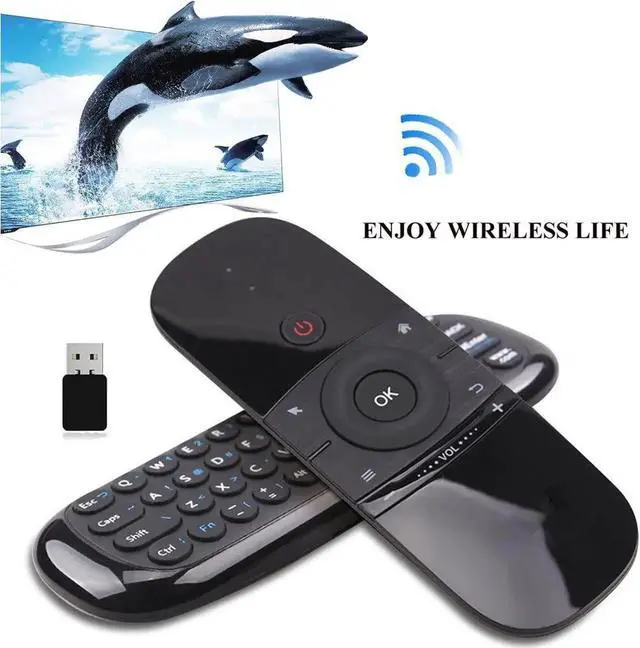 Main image of WeChip W1 Air Mouse Remote, 2.4G Backlit Voice Remote Control with Wireless Keyboard Touchpad, Anti-Lost Function, for Nvidia Shield, Android TV Box, Smart TV, PC, Projector, HTPC - Black