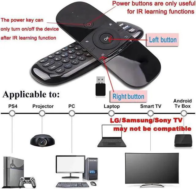 Alt view image 4 of 7 - Upgrade W1 Universal TV Remote Air Mouse, Wireless Keyboard Fly Mouse 2.4GHz Connection Air Remote Keyboard Mouse for Android TV Box/PC/Smart TV/Projector/HTPC/All-in-one PC/TV