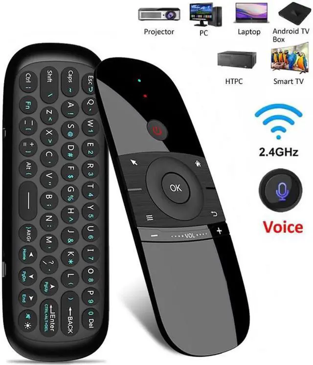 Main image of W1 2.4GHz Wireless Air Mouse Remote with Google Voice Assistant, QWERTY Keyboard, Build-in Rechargeable Battery for Nvidia Shield, Android TV Box and