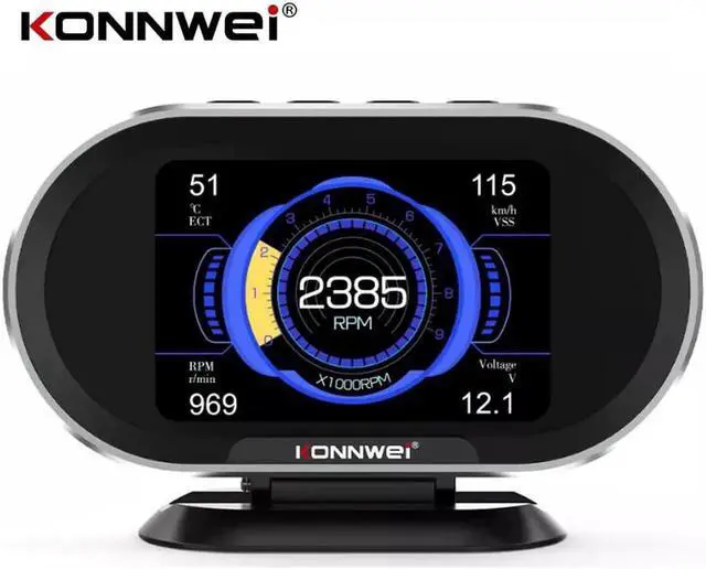 KW206 Car Universal OBD2 Gauge HUD Head Up Display Support Digital Meter RPM Gauge All in One Automotive Trip Computer Smart OBD Speedometer Tachometer Water Temperature Fuel Pressure Tester