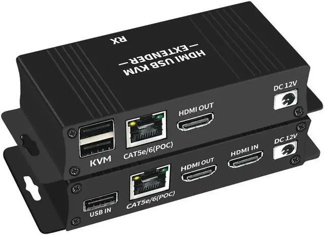 Main image of HDMI KVM USB Extender with PoC Over Cat5/Cat5e/Cat6 HDMI to RJ45 Support 1080p Video Lossless No Latency, 60m 196ft HDMI USB Transmitter and Receiver