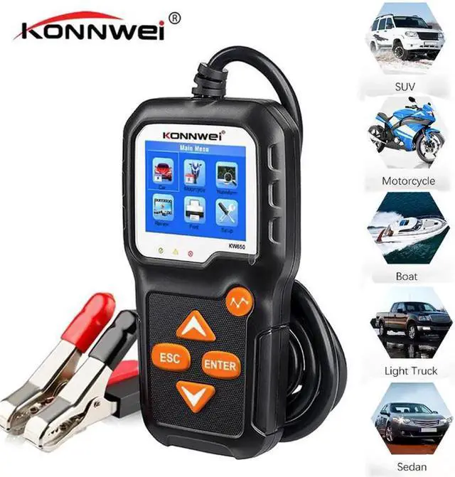 Main image of Car Battery Tester, KONNWEI KW650 Car Battery Tester 6V 12V 100-2000 CCA Automotive Bad Cell Load Test Tool Digital Analyzer Tester for Car Truck Motorcycle SUV Boat and More