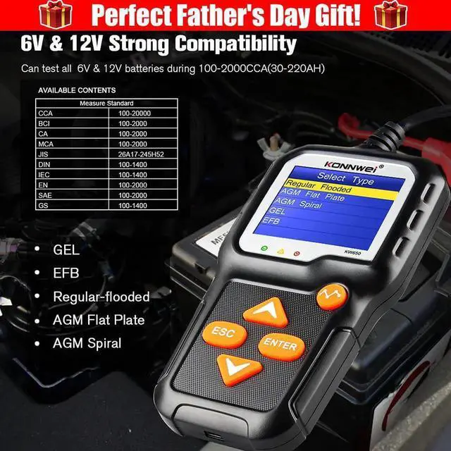 Alt view image 6 of 7 - Car Battery Tester, KONNWEI KW650 6V 12V Car Battery Load Tester on Cranking Charging Systems, 100-2000 CCA Alternator Analyzer Automotive for Cars/SUVs/Light Trucks