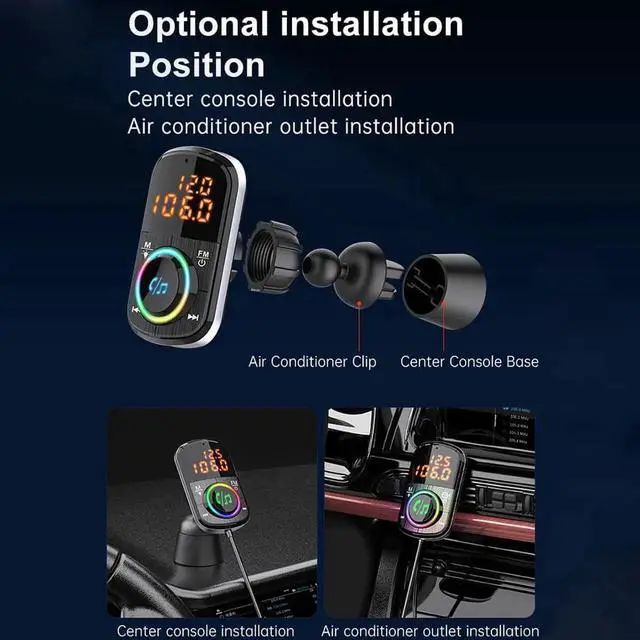 Alt view image 3 of 7 - Wireless Bluetooth FM Transmitter Adapter Car Kit with LED Backlit for Car Bluetooth Adapter Music Player FM Radio Car Kits Hands Free Calling QC3.0/18W+USB-C USB Ports, TF Card, Hands Free Calling