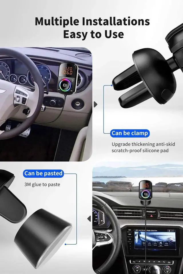 Alt view image 6 of 7 - Wireless Bluetooth FM Transmitter Adapter Car Kit with LED Backlit for Car Bluetooth Adapter Music Player FM Radio Car Kits Hands Free Calling QC3.0/18W+USB-C USB Ports, TF Card, Hands Free Calling