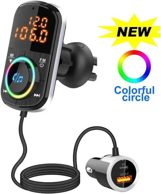 Main image of Bluetooth FM Transmitter for Car,with LED Backlit QC3.0+USB-C Wireless Bluetooth FM Radio Adapter Music Player FM Transmitter/Car Kit with Hands-Free Calling and USB Ports Charger Support TF Card