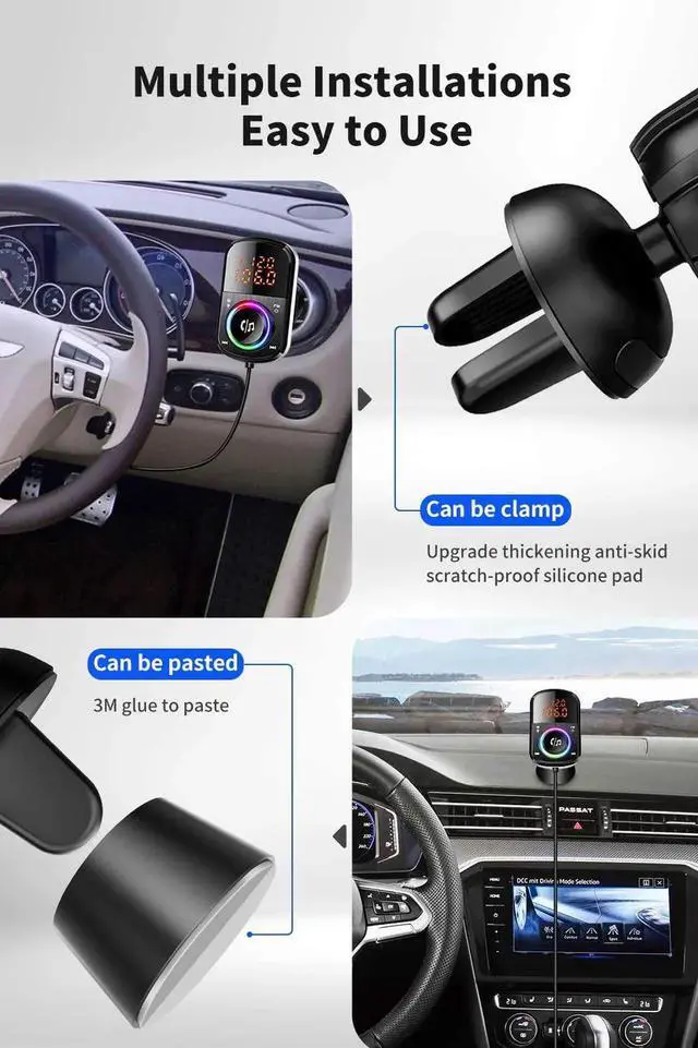 Alt view image 5 of 7 - Bluetooth FM Transmitter for Car,with LED Backlit QC3.0+USB-C Wireless Bluetooth FM Radio Adapter Music Player FM Transmitter/Car Kit with Hands-Free Calling and USB Ports Charger Support TF Card