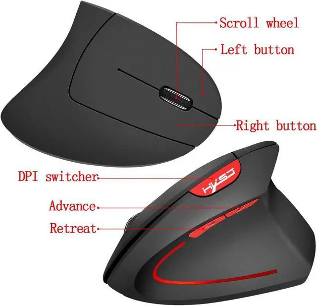 Alt view image 7 of 7 - HXSJ T22 USB 2.4G Wireless Vertical Mouse Gaming Mouse 4 Buttons 1600 1800 2400dpi For Laptops for PC Laptop Computer-Black