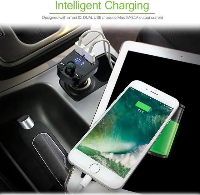 Alt view image 4 of 7 - USB 4.1A Car Fast Charger Bluetooth Car Kit Transmissor FM MP3 Player Com LED Display Micro SD TF Music Playing