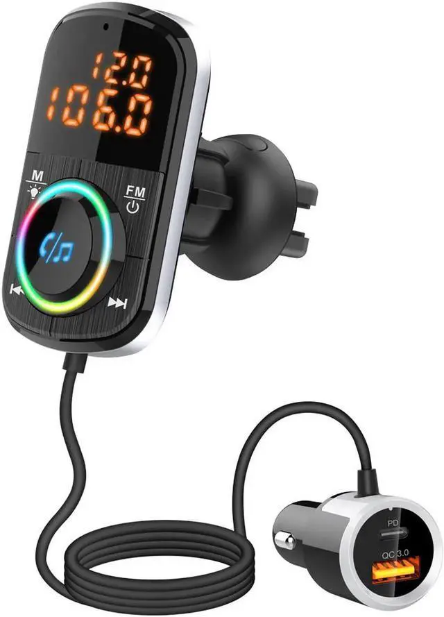 Main image of Wireless In-Car Bluetooth FM Transmitter Radio Adapter Car Kit with LED Backlit Supports Dual Screen LED Display TF Card and QC3.0/18W+USB-C Car Charger for All Smartphones Audio Players