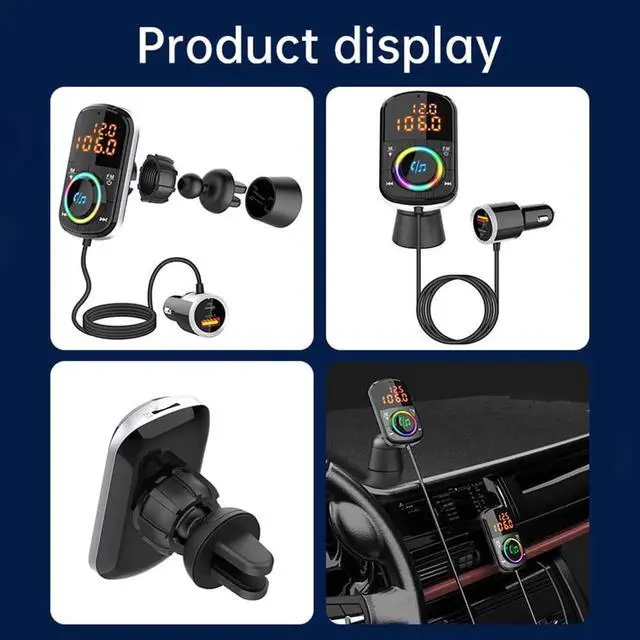 Alt view image 2 of 7 - Bluetooth FM Transmitter for Car, With LED Backlit and QC3.0/18W Quick Charger Wireless Bluetooth Car FM Radio Adapter, MP3 Music Player, Hands-Free Calls with USB3.0 Port+USB-C, TF Card