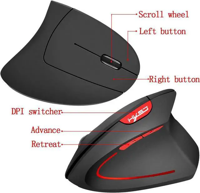 Alt view image 7 of 7 - HXSJ Vertical Mouse 2.4G Wireless Mouse Mouse Built-In 600 MA Battery Adjustable 2400Dpi for Windows 7/8/Vista/XP/2000 suitable for Office&Games(Battery Included) -Black