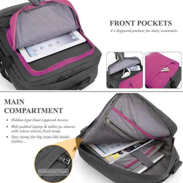 Alt view image 6 of 7 - 17.3 inch Laptop Backpack, Business Slim Travel Laptop Backpack for Women Men,Water Resistant Anti Theft Big College School Backpack for 17.3 inch Laptop Notebook-Pink