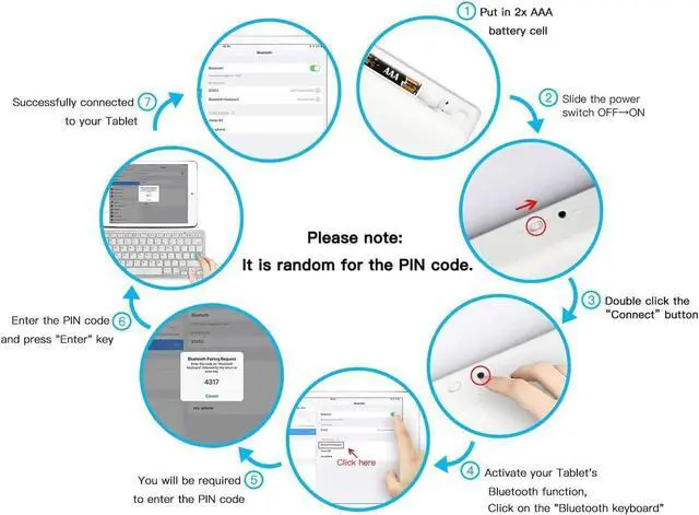 Alt view image 5 of 6 - Bluetooth Ultra-Slim Keyboard for iPad Air 2 / Air, iPad Pro, iPad mini 4 / 3 / 2 / 1, iPad 4 / 3 / 2 , New iPad 9.7"(2017), Galaxy Tabs and Other Mobile Devices (White)