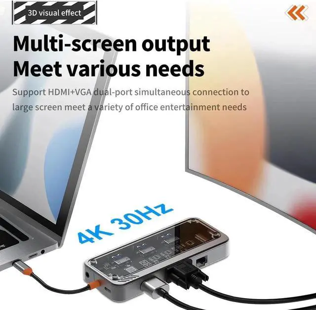 Alt view image 4 of 7 - USB C Hub Multiport Adapter 10-in-1 USB C Dongle for MacBook Pro Air, Gigabit Ethernet with 4K HDMI, 100W PD, USB 3.0 5Gbps Port, SD/TF Card Reader Adapter,Mic/Audio Compatible for Windows/Mac