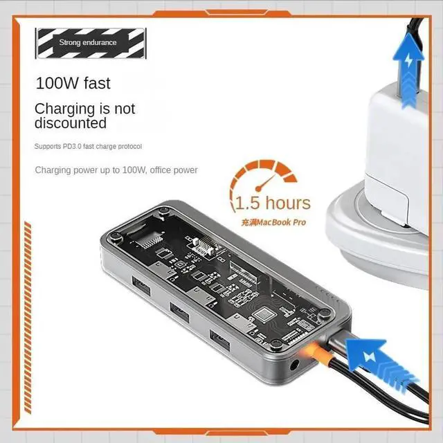 Alt view image 3 of 7 - USB C Hub Multiport Adapter 10-in-1 USB C Dongle for MacBook Pro Air, Gigabit Ethernet with 4K HDMI, 100W PD, USB 3.0 5Gbps Port, SD/TF Card Reader Adapter,Mic/Audio Compatible for Windows/Mac