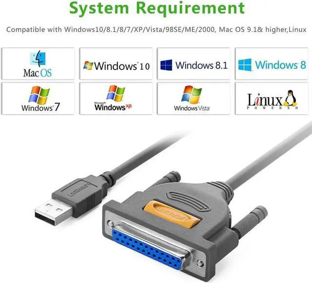 Alt view image 5 of 7 - USB to Printer DB25 25-Pin Parallel Port Cable Adapter Connector IEEE 1284 Converter for Laptop Desktop PC Supports Windows, Mac OS, Linux, 1meter/3.3ft