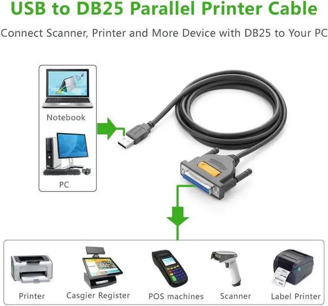 Alt view image 7 of 7 - USB to Printer DB25 25-Pin Parallel Port Cable Adapter Connector IEEE 1284 Converter for Laptop Desktop PC Supports Windows, Mac OS, Linux, 1meter/3.3ft