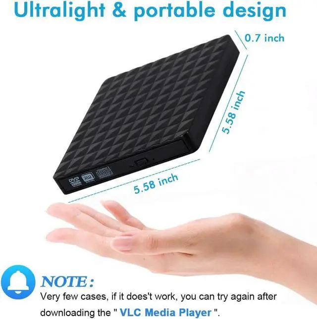 Alt view image 4 of 7 - Diamond Pattern External CD Drive, USB 3.0 Portable CD DVD +/-RW Drive Slim DVD/CD ROM Rewriter Burner Writer, High Speed Data Transfer for Laptop/Macbook/Desktop/MacOS/Windows10/8/7-Black
