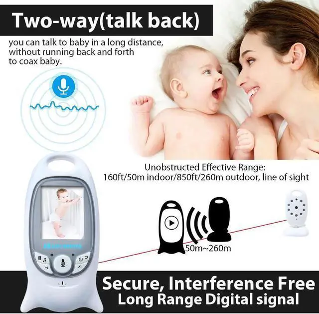 Alt view image 3 of 7 - Digital Security Baby Monitors Video Baby Monitor -2.4GHZ Night Vision Camera and Two Way Audio System for Baby Safety & Security - Build-In Temperature Monitoring-Wall Hooks Included