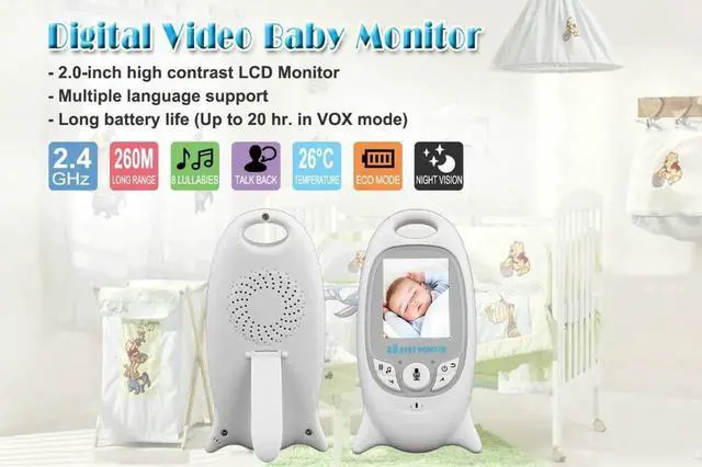 Alt view image 5 of 7 - Digital Security Baby Monitors Video Baby Monitor -2.4GHZ Night Vision Camera and Two Way Audio System for Baby Safety & Security - Build-In Temperature Monitoring-Wall Hooks Included