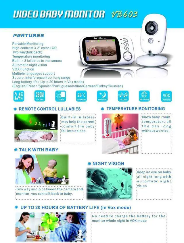Alt view image 6 of 7 - Wireless Video Baby Monitor 3.2"Color LCD Child Safety Monitoring Home Security Surveillance Indoor Digital Camera with 2-way Audio IR-cut Night Vision- Mother's Day Gifts
