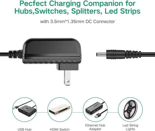 Alt view image 6 of 7 - DC 5V 2A (2000mAh) Wall Adapter Power Supply 100-240V US Plug with 1.35mm x 3.5mm Connector Plug AC Charger for Led Strip, String Lights, Wireless Router, LCD, Hub, Switches, CCTV Cameras