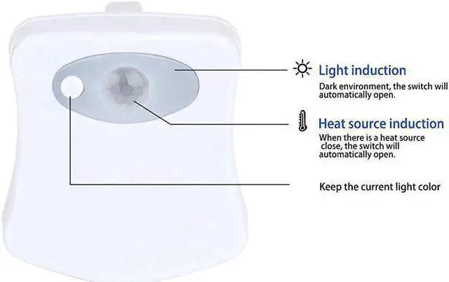 Alt view image 6 of 7 - Motion Sensor Toilet Light, Body Auto Motion Activated LED Toilet Seat Bowl Night Light Lamp 8-Color Changing Tolit lights (2 Pack)