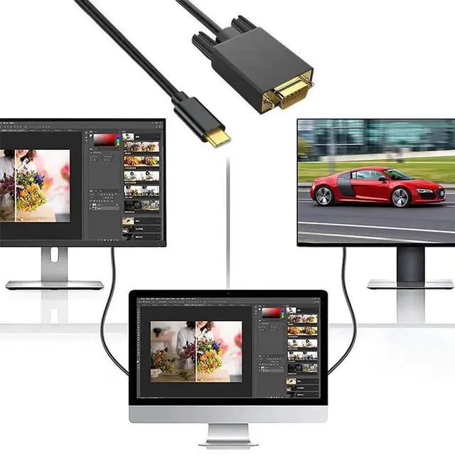 Alt view image 3 of 4 - 1.8M/6FT USB C To VGA Cable 1080P USB3.1 Type-C To VGA Adapter Cable Type-C To VGA Adapter Cable for MacBook PC Computer Monitor