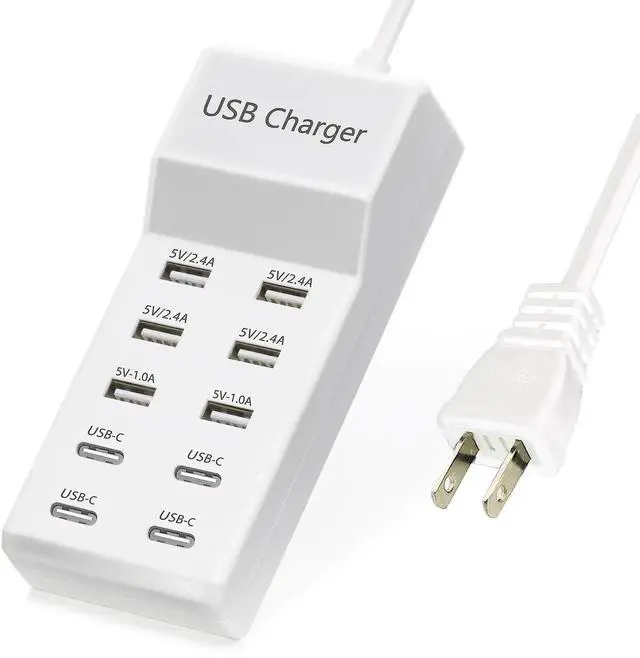 Alt view image 4 of 6 - JAENFONG USB Charger,50W USB Charging Station with 10-Port (6 USB-A Port & 4 USB-C Port) Compatible with iPhone 15/14/13/13pro Max 12/12 Mini/12Pro/12 Pro Max/11,Tablets, Smartphones White