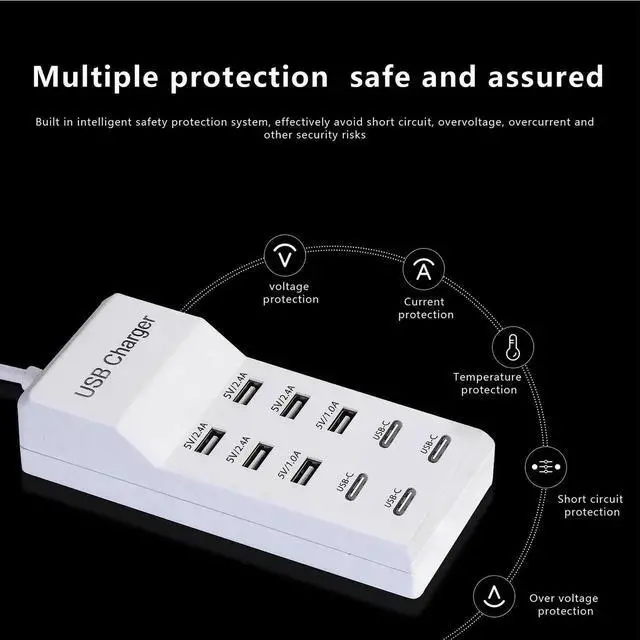 Alt view image 5 of 6 - JAENFONG USB Charger,50W USB Charging Station with 10-Port (6 USB-A Port & 4 USB-C Port) Compatible with iPhone 15/14/13/13pro Max 12/12 Mini/12Pro/12 Pro Max/11,Tablets, Smartphones White