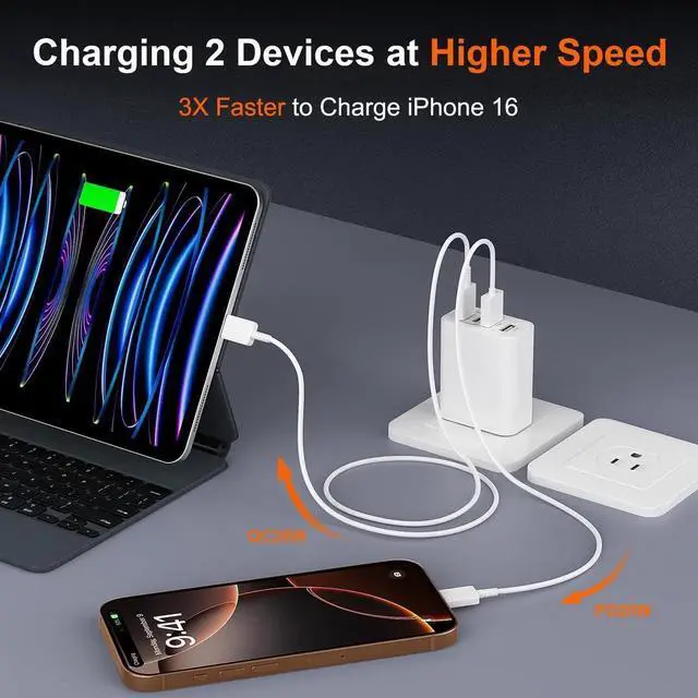 Alt view image 4 of 6 - USB C Fast Charger Block,40W 4Port iPhone 17 Type C Charger Fast Charging Block PD Power Adapter+QC3.0 USB A Wall Charger Plug Type C Brick for iPhone 17/16/15/14/13Pro Max/iPhone Samsung,2Pack