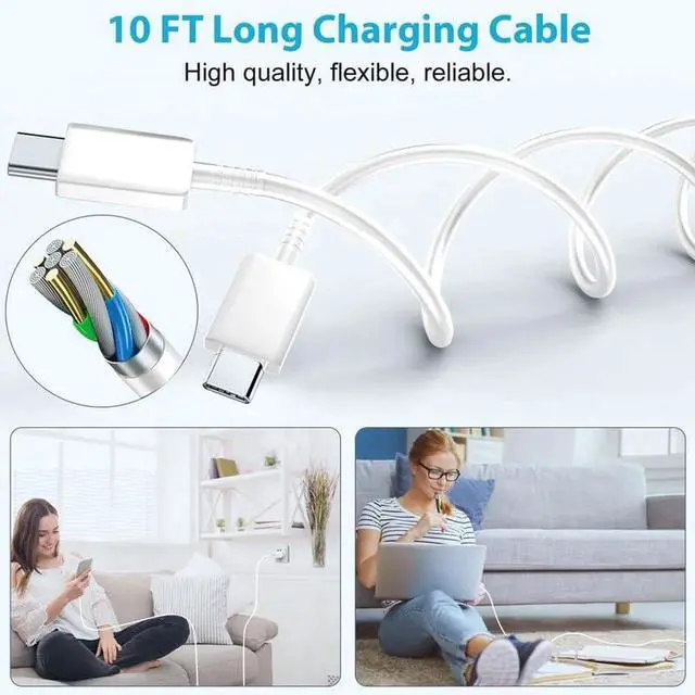 Alt view image 6 of 6 - JAENFONGS25 S24 Ultra Charger 25W Super Fast USB C Charger Block 10FT Android Phone Type C Charger Cable Cord for Samsung Galaxy S24 Ultra/S24+/S24/S23 Ultra/S23/S22 Ultra/S22/S21/S20 /Note10 20-White