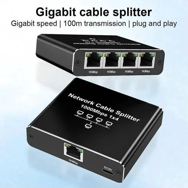 Alt view image 4 of 4 - 1 To 4 LAN Splitter with USB Power Cable 1000Mbps RJ45 Splitter 4 Devices Simultaneously Networking for Cat5/5e/6/7/8 Cable