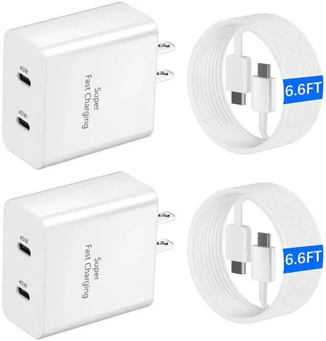 Main image of JAENFONG 45W USB-C Super Fast Charger, 2-Port 45 Watt Type C Charger Fast Charging Block with 6.6FT USB C Cable Cord for Samsung Galaxy S25 Ultra/S25+/S25/S24/S23 Ultra/S23+/S22 Ultra/S22+/S20 Ultra