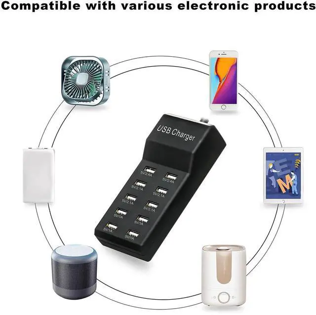 Alt view image 5 of 7 - JAENFONG 50W USB Charging Station with 10-Port Family-Sized Smart USB Ports for Multiple Devices - Smart Phone, Tablet, Laptop Computer - for iPhone 15/14/13 Black