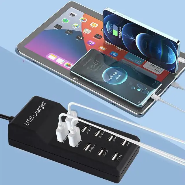 Alt view image 7 of 7 - JAENFONG 50W USB Charging Station with 10-Port Family-Sized Smart USB Ports for Multiple Devices - Smart Phone, Tablet, Laptop Computer - for iPhone 15/14/13 Black