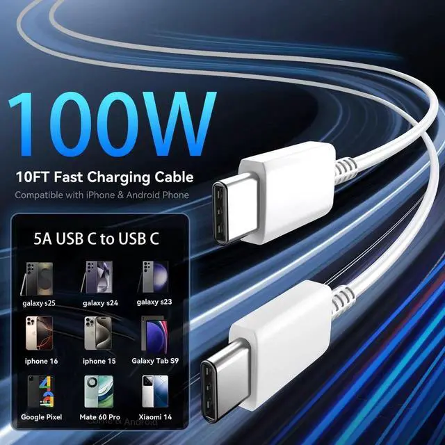 Alt view image 6 of 7 - 45W USB-C Super Fast Charger with 10FT USB C Cable for iPhone 17 16 15 Pro Max/17 16 15 Pro/17 16 15/Air,16 15 Plus,Samsung Galaxy S25 Ultra/S25+/S25/S24/S23 Ultra/S23+/S22 Ultra/S22+/S20 Ultra